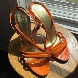 COACH size 8 orange snakeskin sling back heels